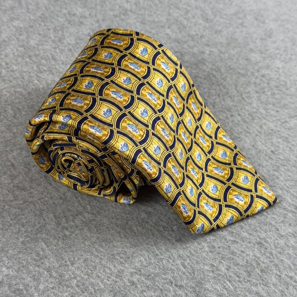 VTG Pfizer Blue Pill Silk Tie Gold Navy Pharma Drug Rep Novelty 58x3.75"